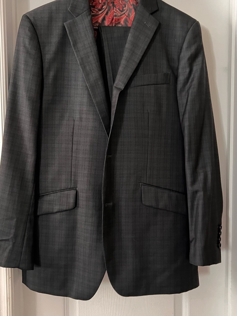 Men's Dark Gray Plaid Single-Breasted Suit Jacket with Matching Pant